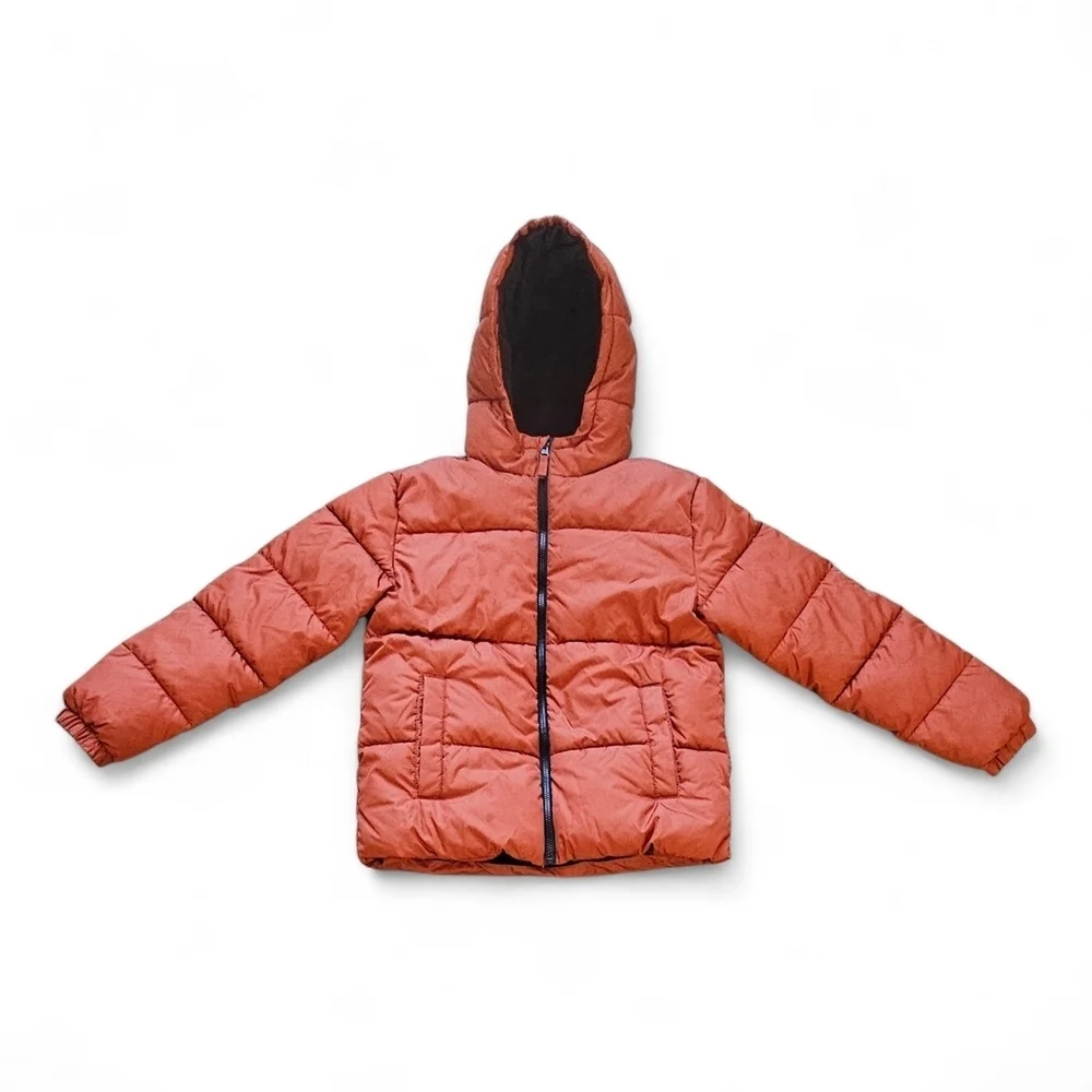 SwissTech Kids Boys Hooded Puffer Jacket Orange Fleece Lined Size Large (10–12)